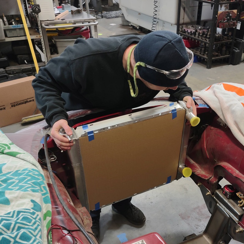 Cooling- test fitting a radiator in Mike's LS swapped Volvo