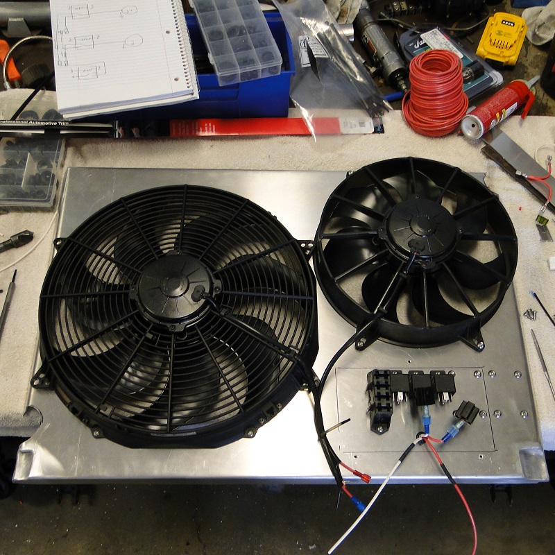 custom radiator with Dual Spal fans and control panel with cover to hide relays